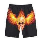 Flaming Skull With Fire Wings Print Cotton Shorts