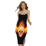 Flaming Skull With Fire Wings Print Cross Back Cami Dress