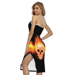 Flaming Skull With Fire Wings Print Cross Back Cami Dress