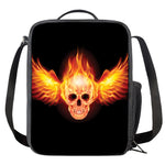 Flaming Skull With Fire Wings Print Crossbody Lunch Bag