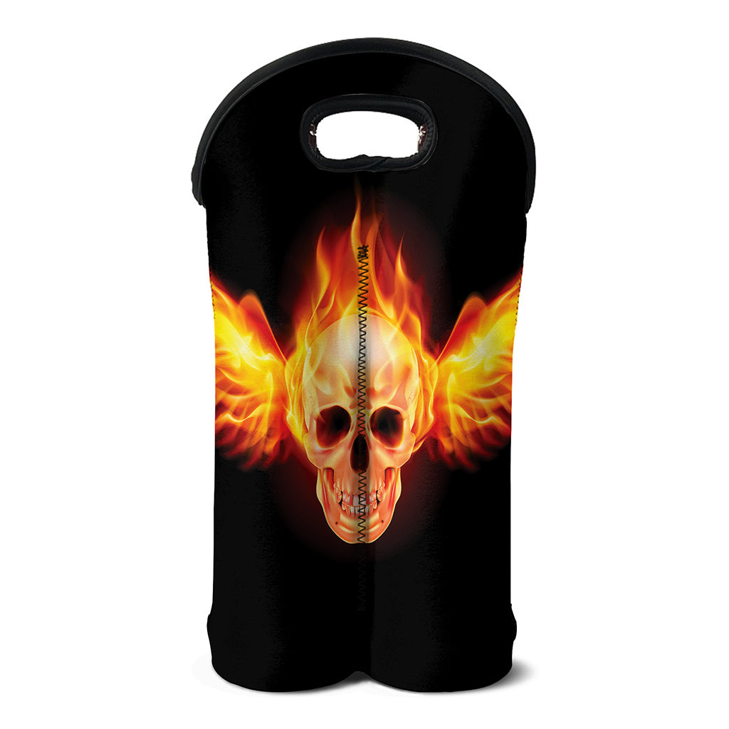 Flaming Skull With Fire Wings Print Double Neoprene Wine Tote