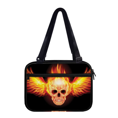 Flaming Skull With Fire Wings Print Double Strap Bible Bag