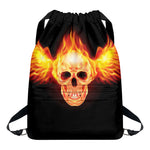 Flaming Skull With Fire Wings Print Drawstring Backpack