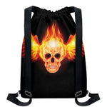 Flaming Skull With Fire Wings Print Drawstring Backpack