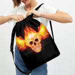 Flaming Skull With Fire Wings Print Drawstring Backpack