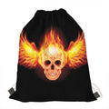Flaming Skull With Fire Wings Print Drawstring Bag