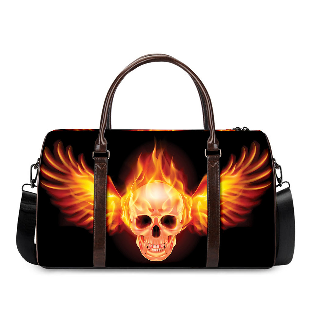 Flaming Skull With Fire Wings Print Duffle Bag