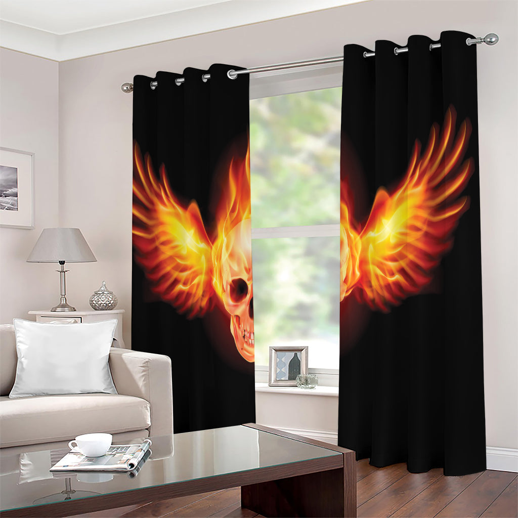 Flaming Skull With Fire Wings Print Extra Wide Grommet Curtains