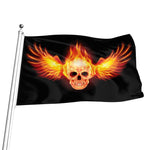 Flaming Skull With Fire Wings Print Flag