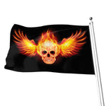 Flaming Skull With Fire Wings Print Flag