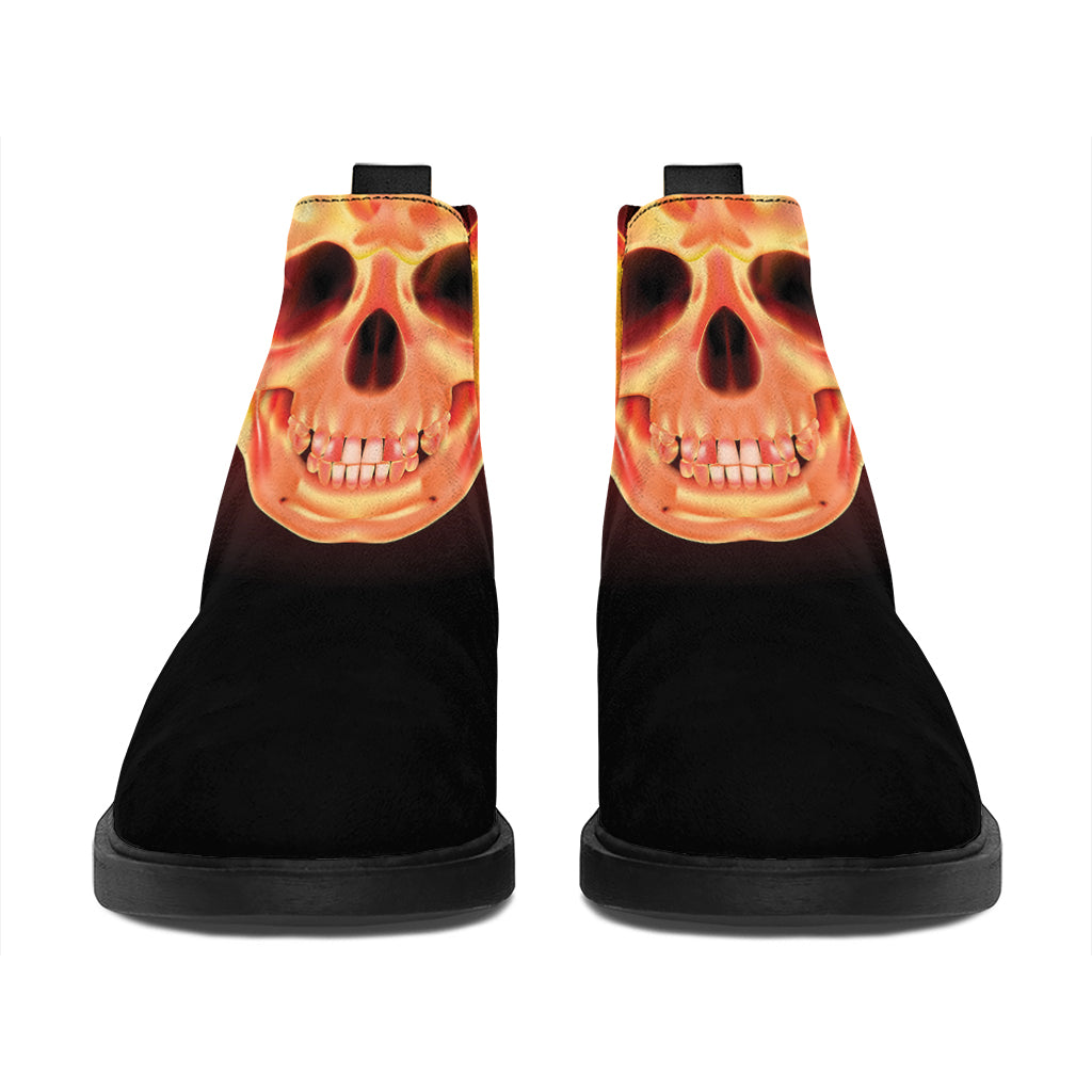 Flaming Skull With Fire Wings Print Flat Ankle Boots