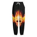 Flaming Skull With Fire Wings Print Fleece Lined Knit Pants