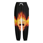 Flaming Skull With Fire Wings Print Fleece Lined Knit Pants
