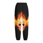 Flaming Skull With Fire Wings Print Fleece Lined Knit Pants