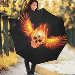 Flaming Skull With Fire Wings Print Foldable Umbrella