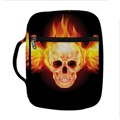 Flaming Skull With Fire Wings Print Front Pocket Bible Bag