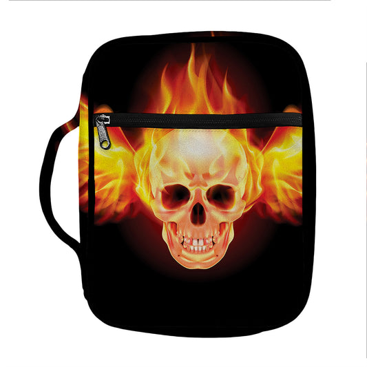 Flaming Skull With Fire Wings Print Front Pocket Bible Bag