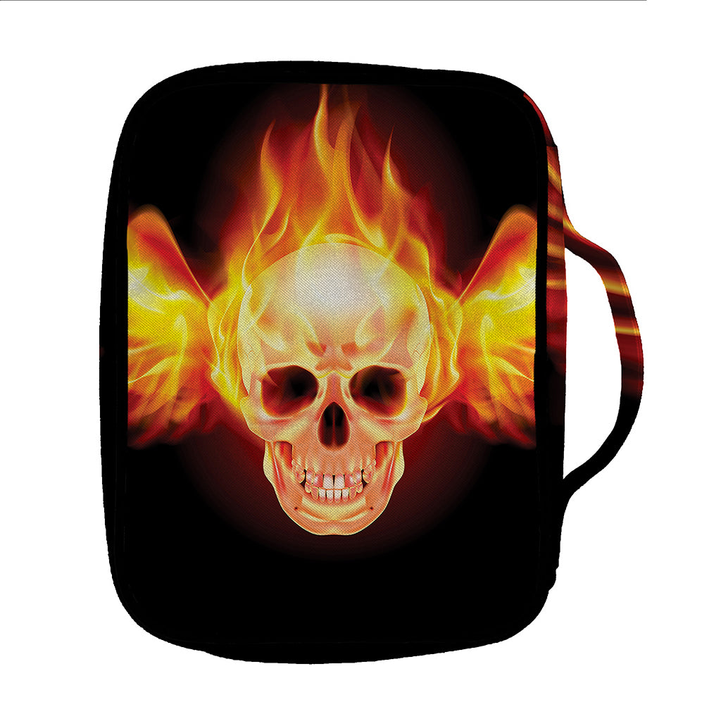 Flaming Skull With Fire Wings Print Front Pocket Bible Bag