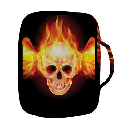 Flaming Skull With Fire Wings Print Front Pocket Bible Bag