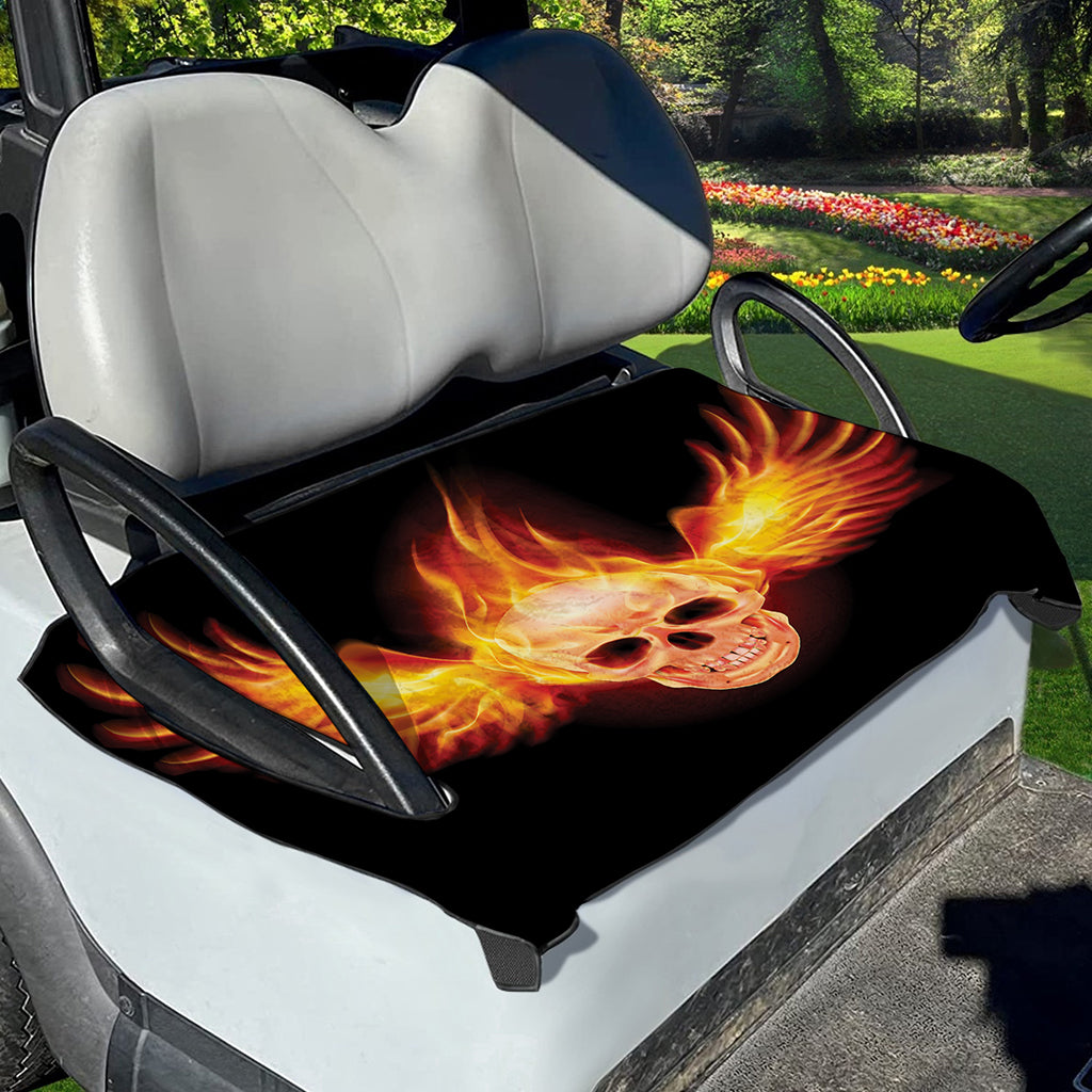 Flaming Skull With Fire Wings Print Golf Cart Seat Cover