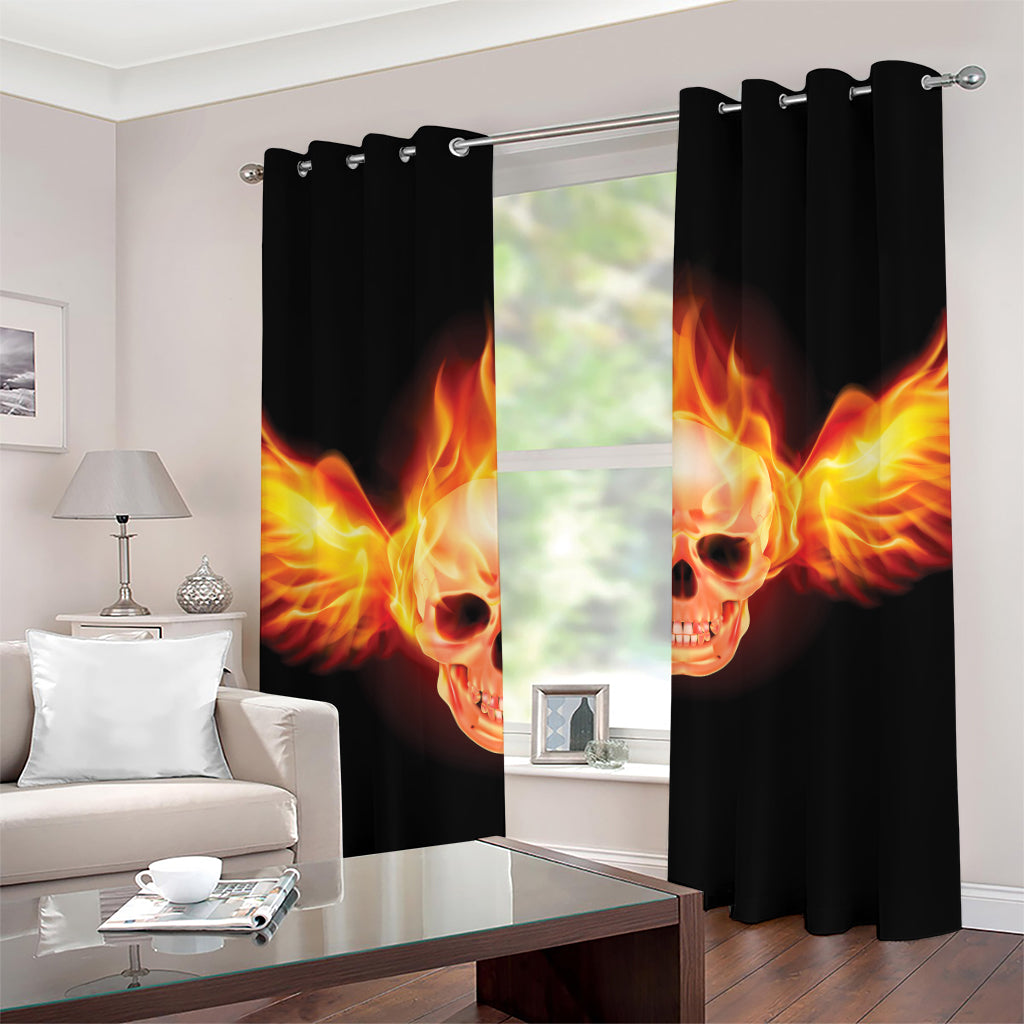 Flaming Skull With Fire Wings Print Grommet Curtains