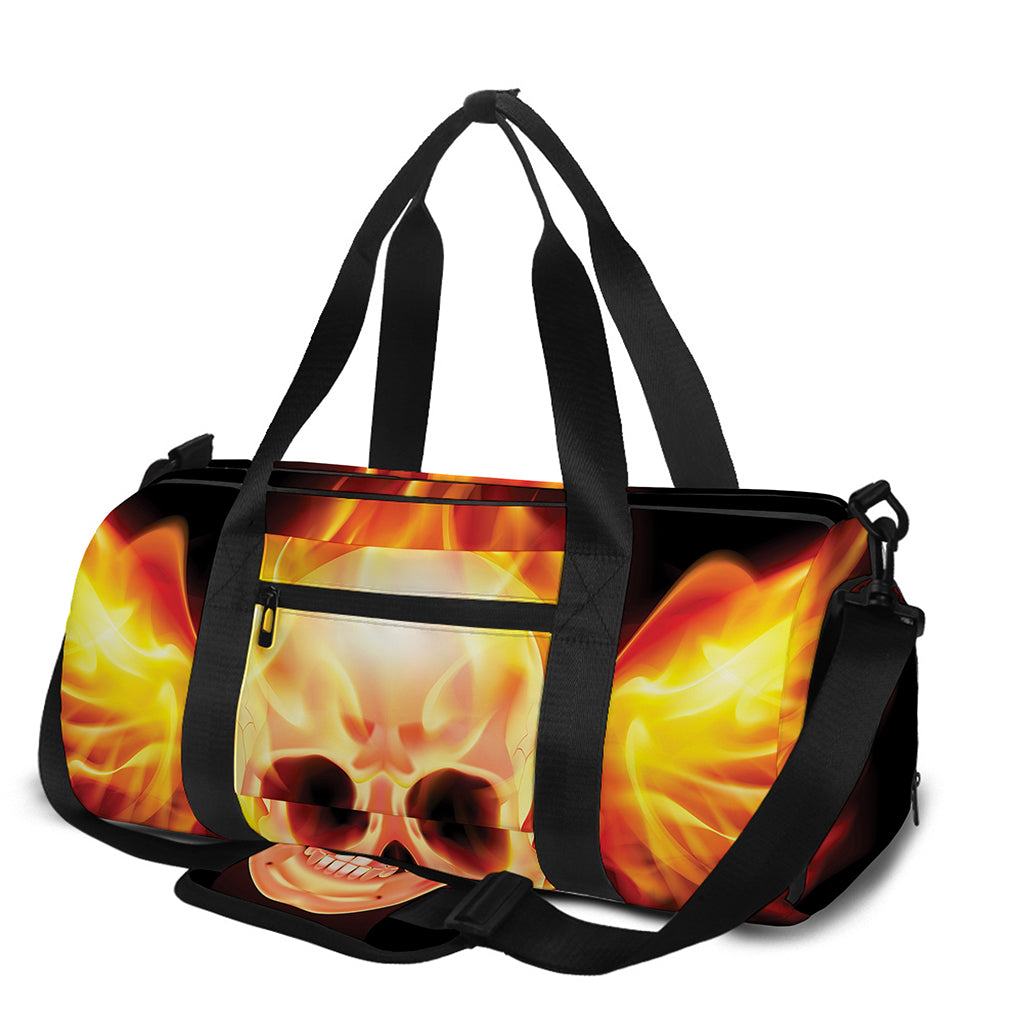 Flaming Skull With Fire Wings Print Gym Bag
