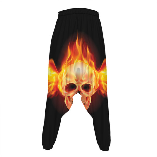 Flaming Skull With Fire Wings Print Hammer Pants