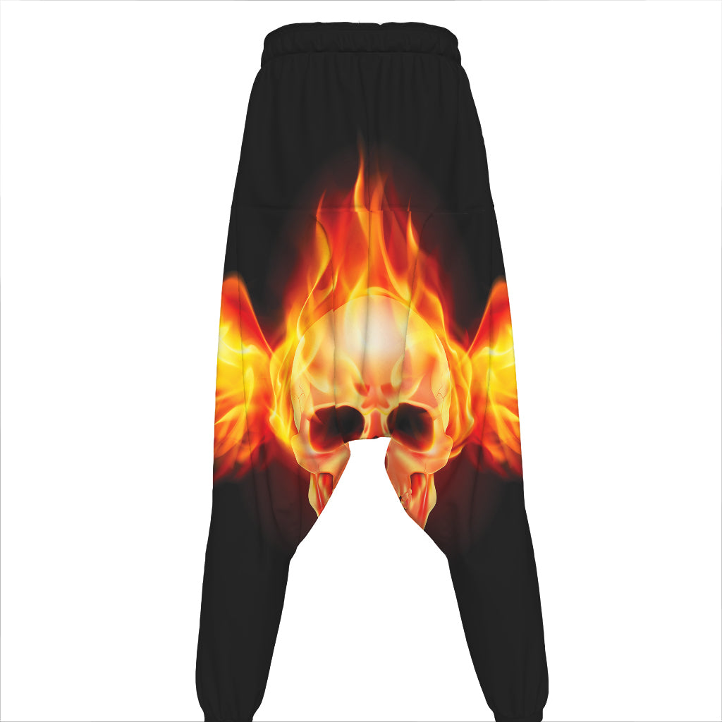 Flaming Skull With Fire Wings Print Hammer Pants