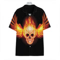 Flaming Skull With Fire Wings Print Hawaiian Shirt