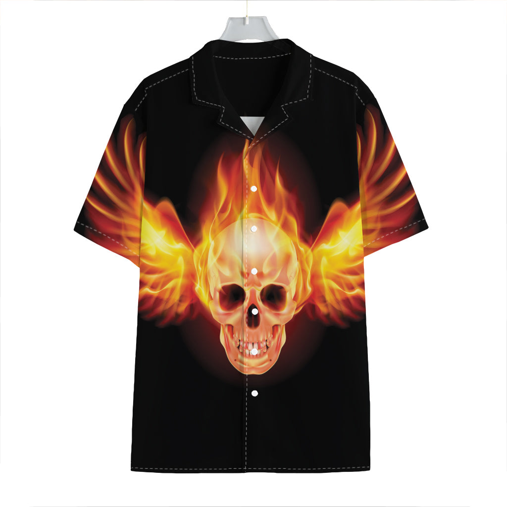 Flaming Skull With Fire Wings Print Hawaiian Shirt