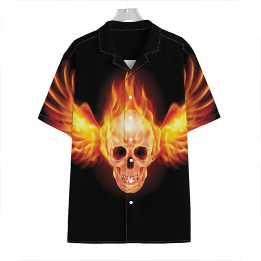 Flaming Skull With Fire Wings Print Hawaiian Shirt