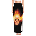 Flaming Skull With Fire Wings Print High Slit Maxi Skirt