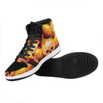 Flaming Skull With Fire Wings Print High Top Leather Sneakers