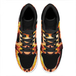 Flaming Skull With Fire Wings Print High Top Leather Sneakers