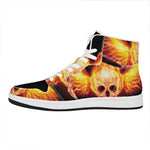 Flaming Skull With Fire Wings Print High Top Leather Sneakers