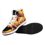 Flaming Skull With Fire Wings Print High Top Leather Sneakers