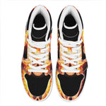 Flaming Skull With Fire Wings Print High Top Leather Sneakers