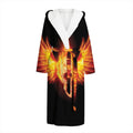 Flaming Skull With Fire Wings Print Hooded Bathrobe