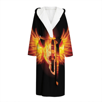 Flaming Skull With Fire Wings Print Hooded Bathrobe