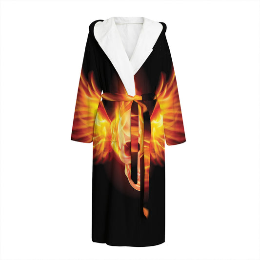 Flaming Skull With Fire Wings Print Hooded Bathrobe