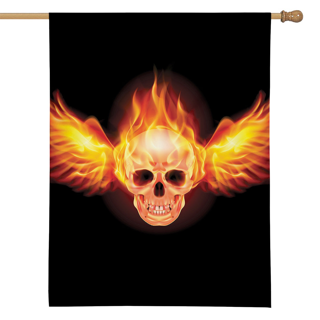 Flaming Skull With Fire Wings Print House Flag
