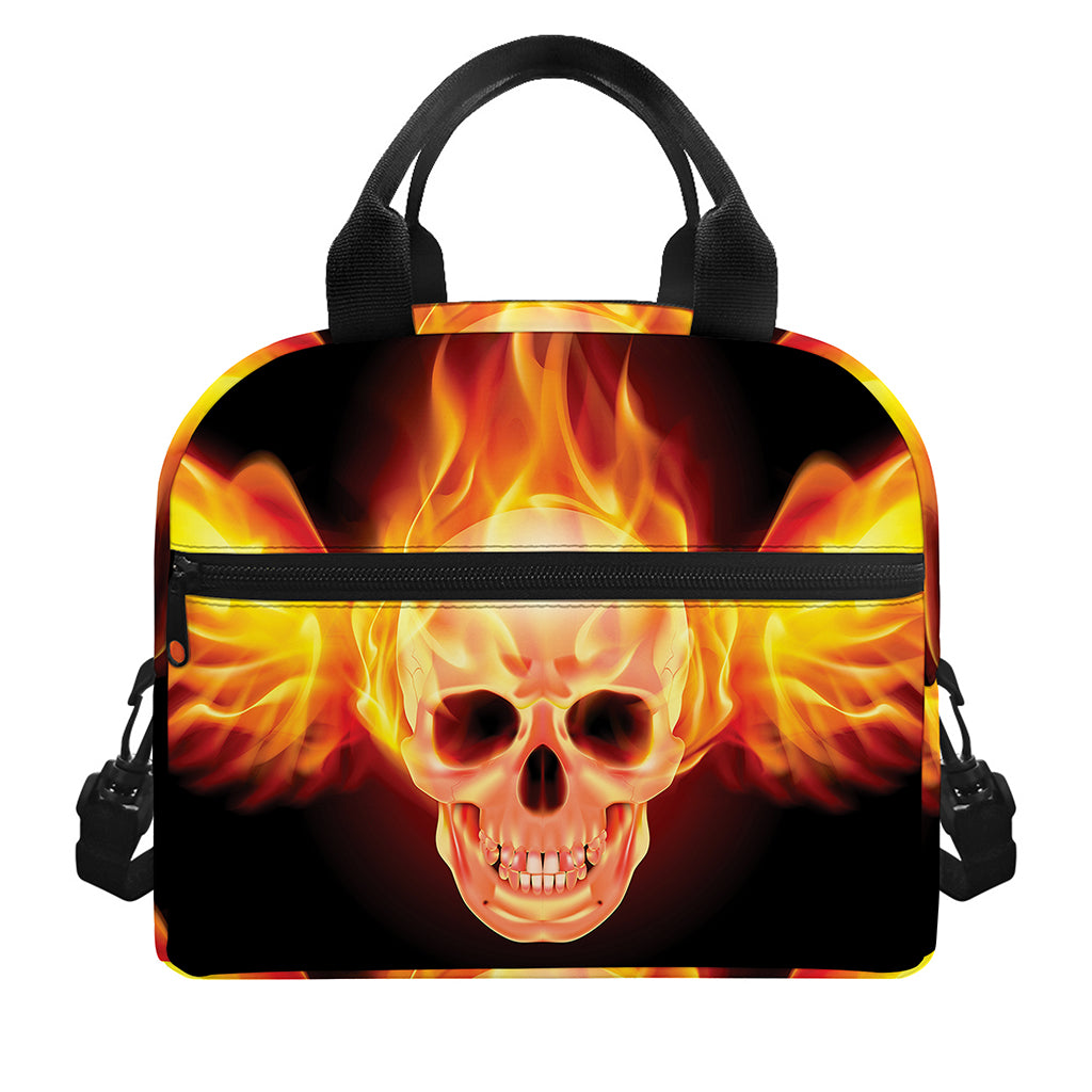 Flaming Skull With Fire Wings Print Insulated Lunch Bag