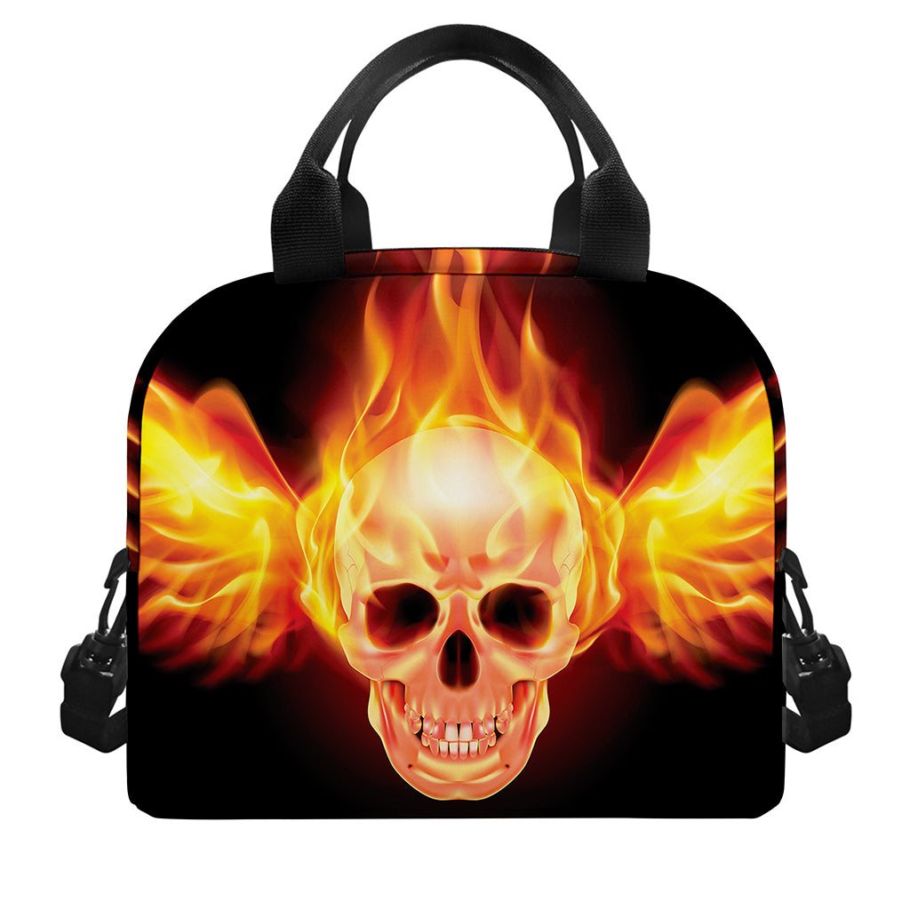 Flaming Skull With Fire Wings Print Insulated Lunch Bag