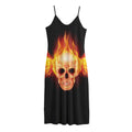 Flaming Skull With Fire Wings Print Jersey Midi Cami Dress