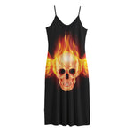 Flaming Skull With Fire Wings Print Jersey Midi Cami Dress