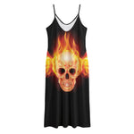 Flaming Skull With Fire Wings Print Jersey Midi Cami Dress