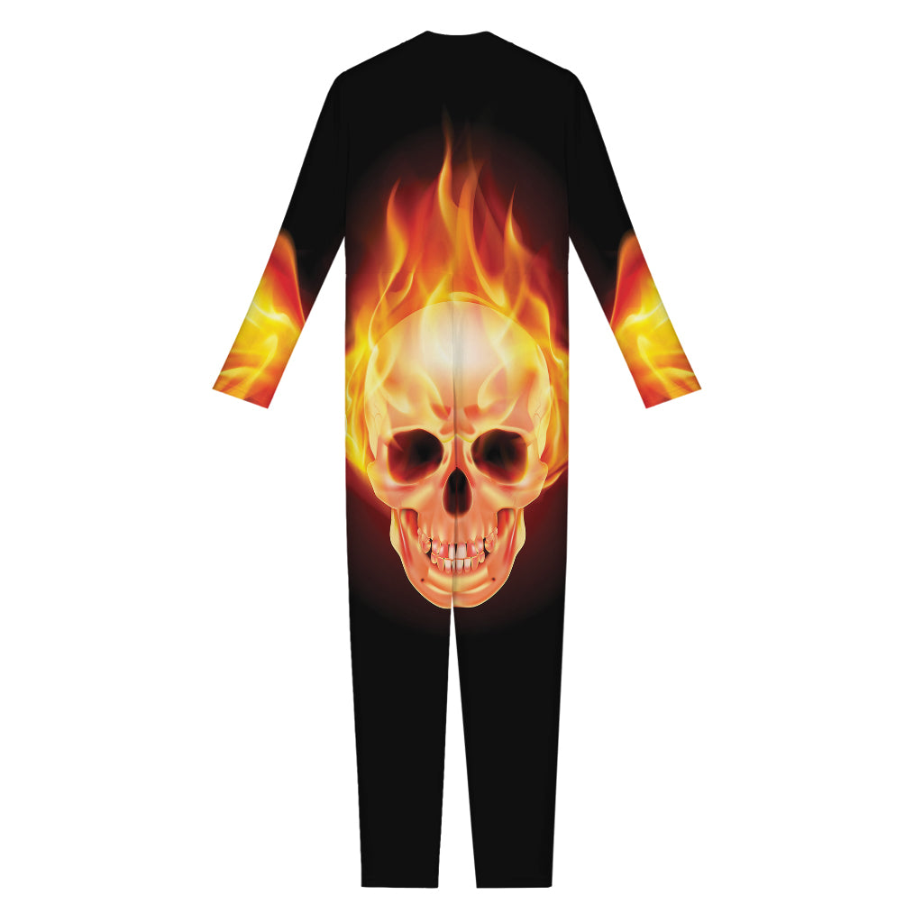 Flaming Skull With Fire Wings Print Jumpsuit