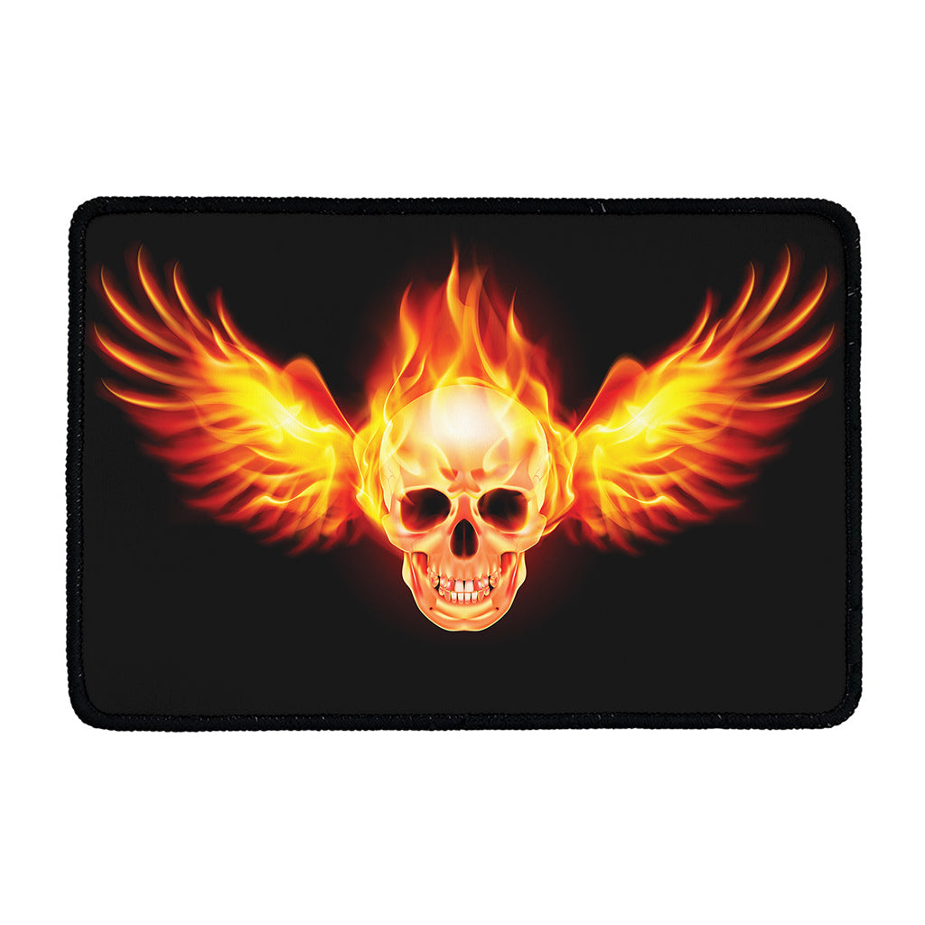 Flaming Skull With Fire Wings Print Kitchen Mat