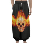 Flaming Skull With Fire Wings Print Lantern Pants