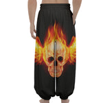 Flaming Skull With Fire Wings Print Lantern Pants
